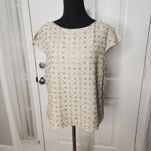 Vintage 90s Talbots Silk Sequins and Beads with Split Cap Sleeve Top  Size 12